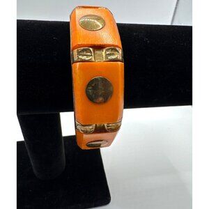 Vintage Retro Brass Orange Round Cuff Bracelet Bangle  Ethnic